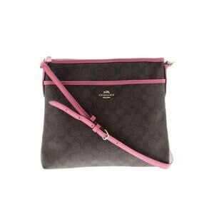 COACH Signature Crossbody File Bag Brown Black Raspberry Zipper Closure